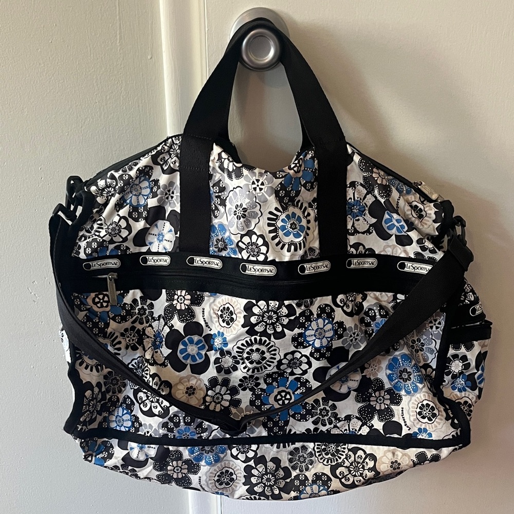 LeSportsac Black and Blue Floral Travel Bag